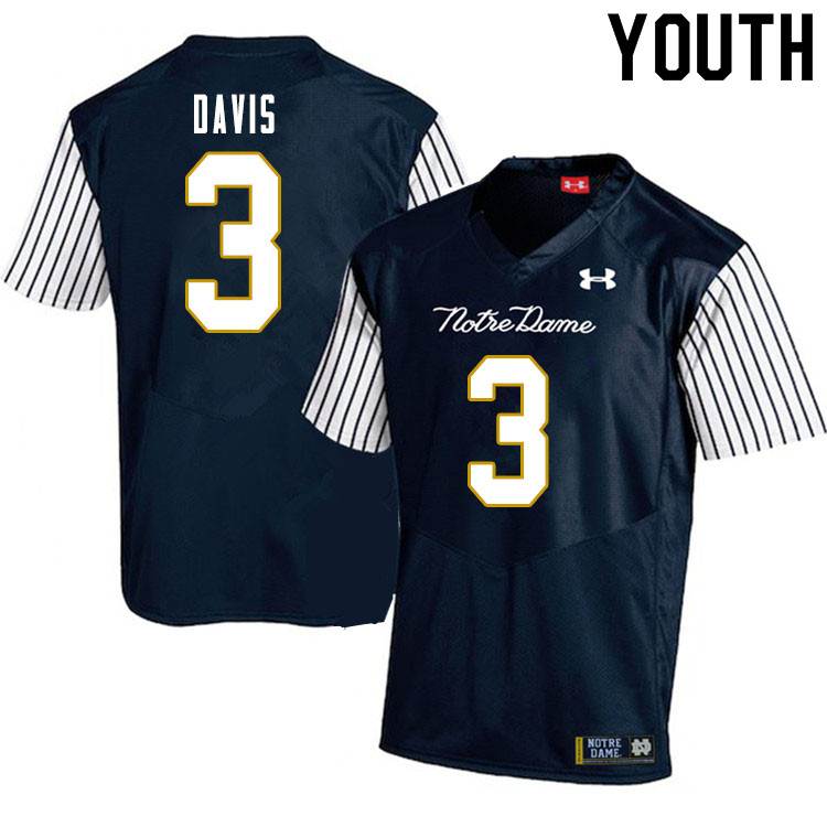 Youth NCAA Notre Dame Fighting Irish #3 Avery Davis Stitched College Under Armour Authentic Navy Alternate Football Jersey UL10W45CJ